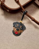 Handmade Leather Rottweiler Head Charm (Black & Tan with Red Tongue) - Image 3