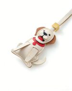 Handmade Leather Smiling Saint Bernard Dog Charm (Beige with Brown Ears & Red Collar Version) - Image 3