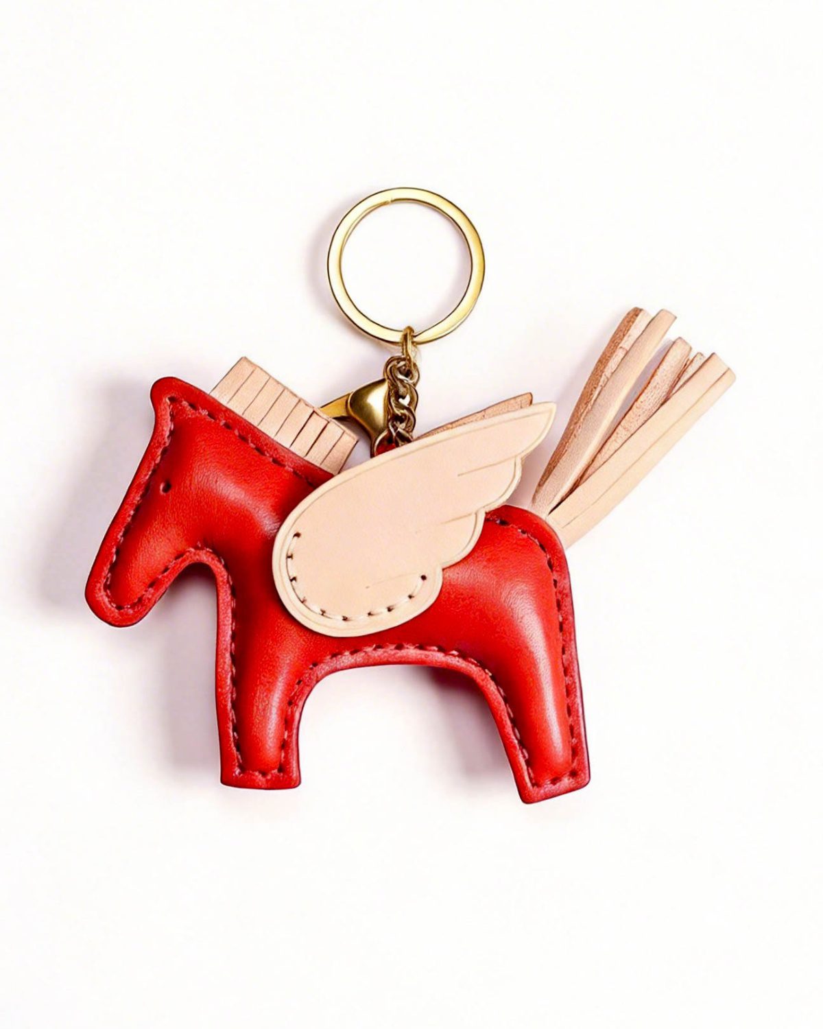 57 Handmade Leather Ruby Pegasus Charm (Winged Pony with Tassel Tail) - Image 1