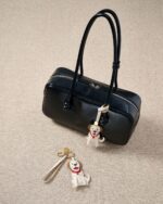 Handmade Leather Smiling Saint Bernard Dog Charm (Beige with Brown Ears & Red Collar Version) - Image 4