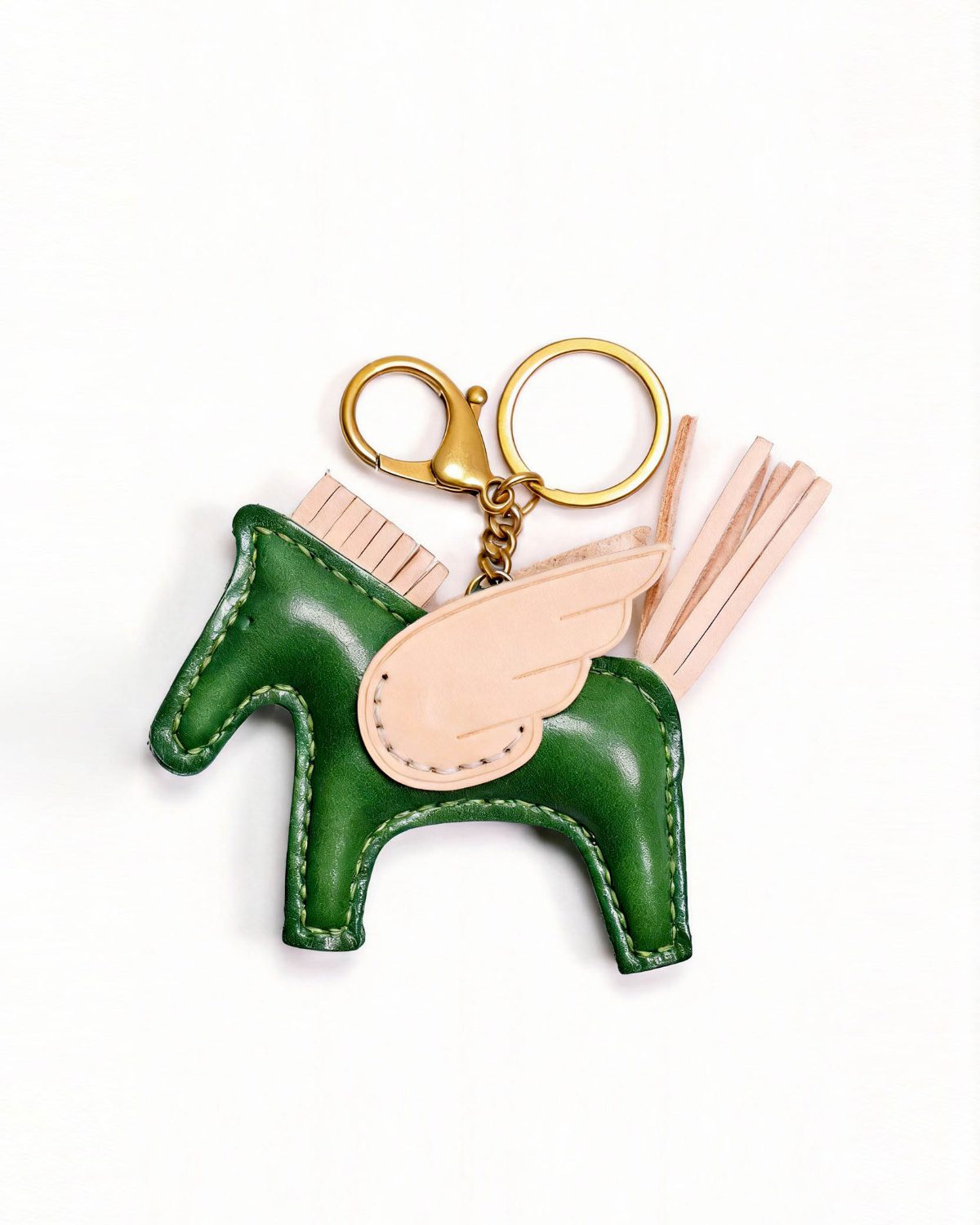 58 Handmade Leather Emerald Pegasus Charm (Winged Pony with Tassel Tail) - Image 1