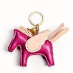 Handmade Leather Magenta Pegasus Charm (Winged Pony with Tassel Tail)