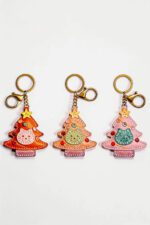 Handmade Leather Christmas Tree Charm with Cat Face & Star Detail - Image 3