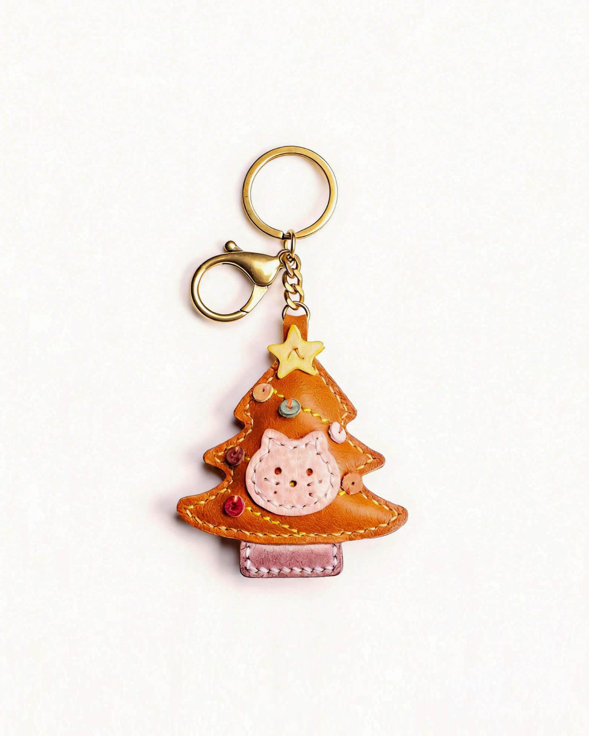 67 Handmade Leather Christmas Tree Charm (Cat-Face Tree Charm) - Image 1
