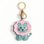 Handmade Leather Mint Lion Charm (Pink Flower-Mane Lion)