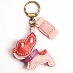 Handmade Leather Blush French Bulldog Charm (Pink-Ear Puppy with Bone Accent)