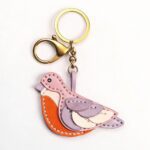 Handmade Leather Blush Robin Charm (Autumn Patchwork Bird)