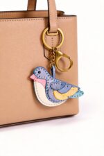 Handmade Leather Blush Robin Charm (Autumn Patchwork Bird) - Image 2