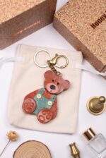 Handmade Leather Teddy Bear Charm (Vintage Overalls Bear) - Image 2