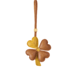 Handmade Leather Four-Leaf Clover Charm (Yellow & Brown with Gold Accent)