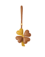 Handmade Leather Four-Leaf Clover Charm (Yellow & Brown with Gold Accent)