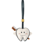 Handmade Leather Tooth Fairy Charm (Smiling Winged Tooth with Toothbrush Version)