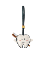 Handmade Leather Tooth Fairy Charm (Smiling Winged Tooth with Toothbrush Version)