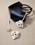Handmade Leather Poodle Charm (Creamy White Fluffy Tongue-Out Version) - Image 3
