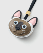 Handmade Leather Siamese Cat Head Charm (Brown & White with Gold Accent) - Image 3