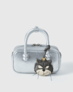 Handmade Leather Grumpy Grey Cat Charm (Sassy Fierce Version) - Image 4