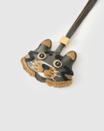 Handmade Leather Tabby Cat Charm (Classic Brown Striped Version) - Image 3