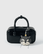 Handmade Leather Grumpy Grey Cat Charm (Sassy Fierce Version) - Image 3