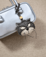 Handmade Leather Grumpy Grey Cat Charm (Sassy Fierce Version) - Image 2