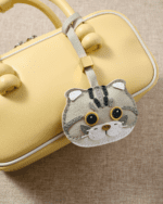 Handmade Leather Grey Tabby Cat Luggage Charm (Lucky Grey Tabby Smooth Journey Guardian Version) - Image 2