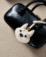 Handmade Leather White Shiba Inu Luggage Charm (Lucky Shiba Fortune & Loyal Guardian Version) - Image 2