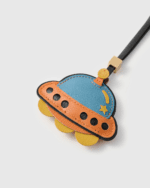 Handmade Leather UFO Spaceship Charm (Vibrant Blue & Orange Version) - Image 4