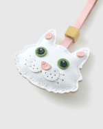 Handmade Leather Pure White Cat with Green Eyes Luggage Charm (Auspicious White Cat Green Eyes Blessing Guardian Version) - Image 4