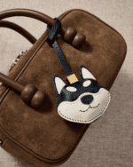 Handmade Leather White Shiba Inu Luggage Charm (Lucky Shiba Fortune & Loyal Guardian Version) - Image 2