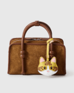 Handmade Leather Mustard Yellow Tabby Cat Luggage Charm (Golden Fortune Feline Version) - Image 2
