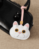 Handmade Leather Pure White Cat Luggage Charm (Auspicious White Cat Soft Guardian Version) - Image 2