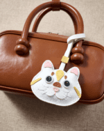 Handmade Leather White & Orange Exotic Shorthair Cat Luggage Charm (Auspicious White Orange Cat Blessing & Soft Guardian Version) - Image 2