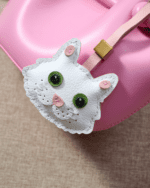 Handmade Leather Pure White Cat with Green Eyes Luggage Charm (Auspicious White Cat Green Eyes Blessing Guardian Version) - Image 2