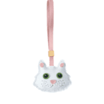 Handmade Leather Pure White Cat with Green Eyes Luggage Charm (Auspicious White Cat Green Eyes Blessing Guardian Version)