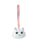 Handmade Leather Pure White Cat with Green Eyes Luggage Charm (Auspicious White Cat Green Eyes Blessing Guardian Version)