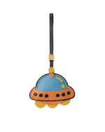 Handmade Leather UFO Spaceship Charm (Vibrant Blue & Orange Version)