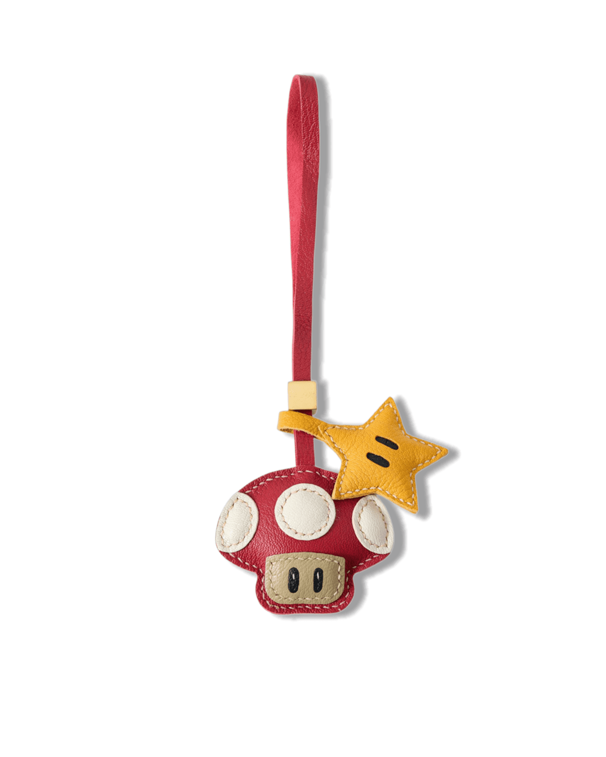 1 Handmade Leather Mario Mushroom & Star Bag Charm - Image 1