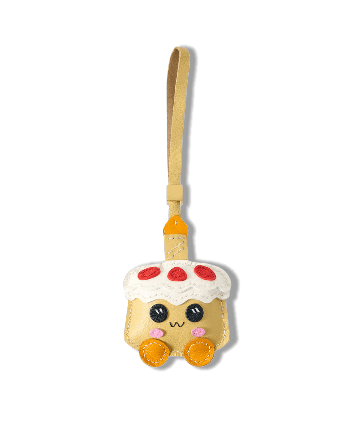 1 Handmade Leather Cream Yellow Birthday Cake Bag Charm - Image 1